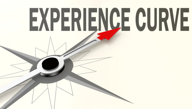 Experience curve word on compass with red arrow