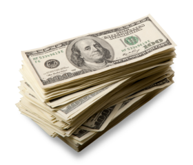 Stack of money on white isolated background