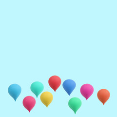 Nine colorful balloons isolated on bright blue background. Celebration copy paste square concept