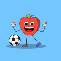 Art illustration Doodle Kawaii Fruits Symbol Character Apple Mascot Activity of Soccer Football