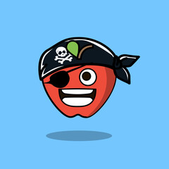 Art illustration Doodle Kawaii Fruits Symbol Character Apple Mascot Wear Pirates Hat