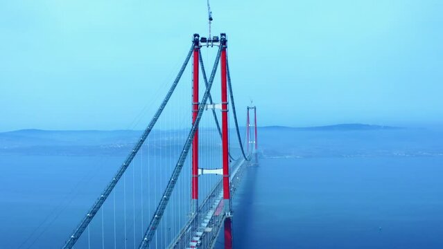 Dardanelles Bridge - &Ccedil;anakkale Boğaz K&ouml;pr&uuml;s&uuml; is a suspension bridge being constructed in the Province of &Ccedil;anakkale in northwestern Turkey. Aerial view.
