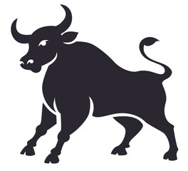 Fototapeta premium Bull stylized illustration. Black ox stylized silhouette. Bull icon in chinese cartoon style
