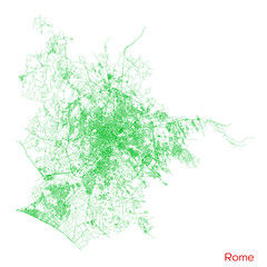 Rome city map with roads and streets, Italy. Vector outline illustration.