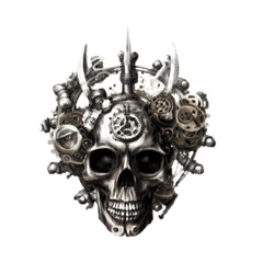 Steampunk skull. Halftone Vector illustration. Isolated on white background.