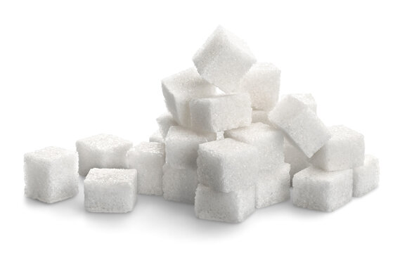 Cubes of sugar on white background