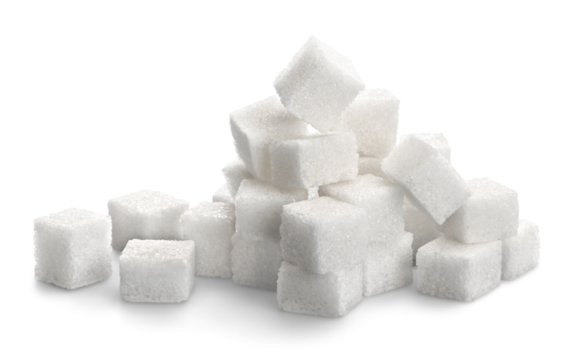 Cubes of sugar on white background