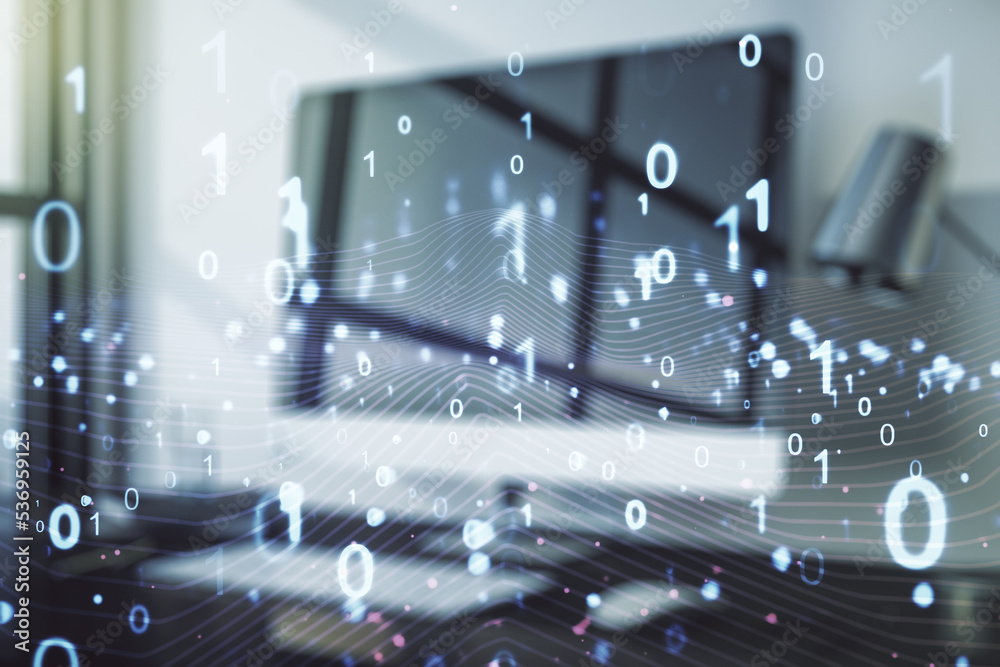 Leinwandbilder creative concept of binary code illustration on modern laptop background. big data and coding concep
