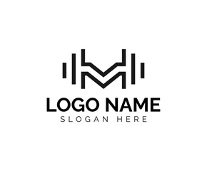 Letter M bodybuilding gym and fitness logo design vector