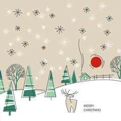 Christmas postcard in vintage style. Winter scene, forest background - 536960172