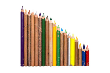 collection of old used mulicolored crayons like  organ pipes
