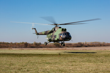 Military helicopter mi 8 in the air