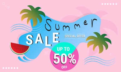 Fototapeta na wymiar Summer sale vector banner. Papercuts. Can be used for banners, wallpapers, flyers, invitations, posters, brochures, discount vouchers. Eps10 Vector