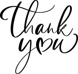 Hand drawn vintage vector text Thank you and heart. Calligraphy lettering love autumn romantic valentines illustration for wedding, Thanksgiving Day, greeting card. Isolated on white