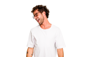 Young caucasian curly hair man isolated Young caucasian man with curly hair isolated dancing and having fun.