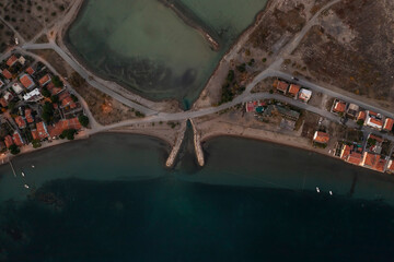 Aerial photograhy, a lake from top view and sea beach and bridge on road
