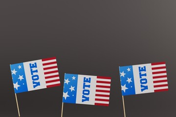 Fototapeta na wymiar VOTE and USA flag. US, America voting concept. Debates and elections in the US. 3d render, 3d illustration.