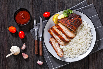 roast baby back pork meaty ribs with basmati rice