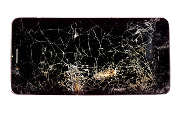 cracked old mobile phone on white background

