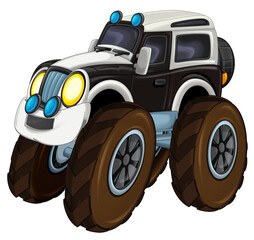 cartoon happy and funny off road police car looking like monster truck smiling vehicle illustration for children © honeyflavour