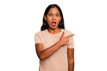 Young Indian woman isolated pointing to the side