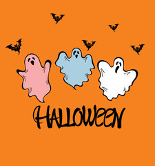 Happy Halloween party poster. Frame, night clouds, pumpkin in paper cut style. Vector illustration. 