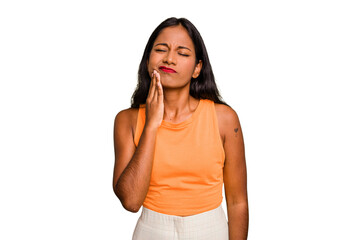 Young Indian woman isolated having a strong teeth pain, molar ache.