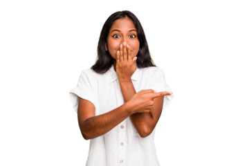Young Indian woman isolated pointing to the side