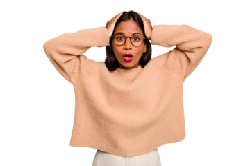 Young Indian woman isolated being shocked, she has remembered important meeting.