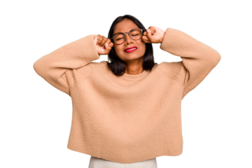 Young Indian woman isolated whining and crying disconsolately.