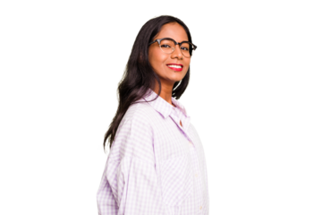 Young Indian woman isolated confident keeping hands on hips.