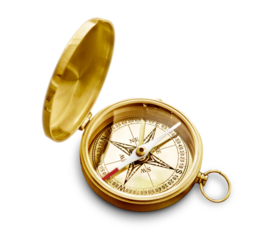 Brass antique compass on background