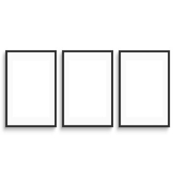 Three vertical frame mock up isolated on transparent background.