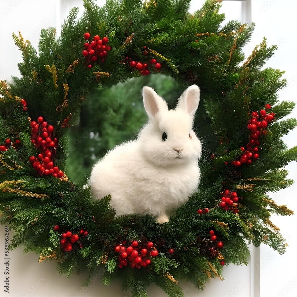 Wall mural a 2023 christmas bunny postcard