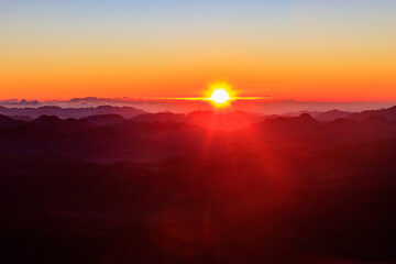 Beautiful sunrise on a top of Mount Sinai (Moses Mount) in Egypt