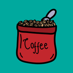 Art illustration icon logo hand draw symbol design of coffee bean bag package