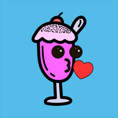 Art illustration symbol flat icon colorful design concept logo of kawaii doodle juice strawberry milkshake