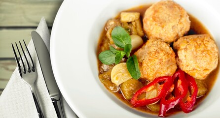 Tasty dish with meat balls, food concept