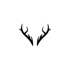 Obraz premium Black silhouette of deer antlers. vector flat icon isolated on white background. Wild life, hunting ar trophy symbol.
