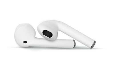 Headphones vector music sound icon. Wireless audio ear headphone illustration. Headset vector background. 3D wireless headphones mockup.