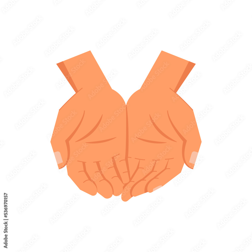 Poster Two empty hands asking for help, isolated gesture and nonverbal communication. Language of signs and symbols. Open palms and fingers. Vector in flat style, poverty and donation concept