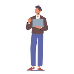 Businessman with Laptop in Hands, Smiling Confident Male Character Wear Formal Suit Isolated on White Background