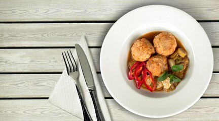 Tasty dish with meat balls, food concept