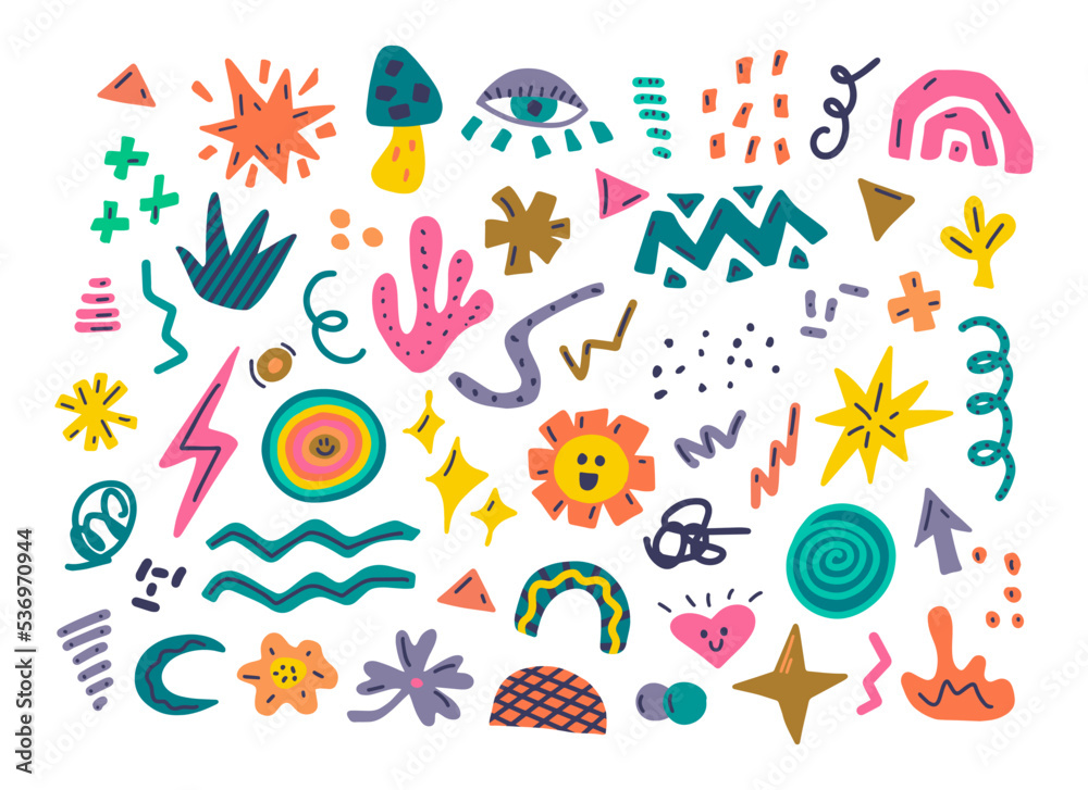Canvas Prints set of colorful hand drawn doodles of different shapes, abstract elements for modern design, vector 