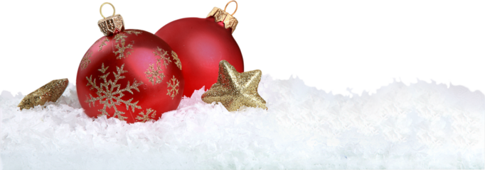 Red shiny decorative Christmas balls on white background