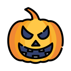 Scary pumpkin icon. Filled outline design. Scary halloween pumpkin. Monster pumpkin.