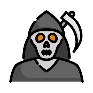 recommend clip art: Monster icon. Filled outline design. Ghost monster with sickle weapon. The haunting monster depicts death and evil.