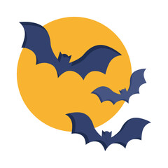 Bat icon. Flat design. Flying bats over full moon background. Holiday event halloween.