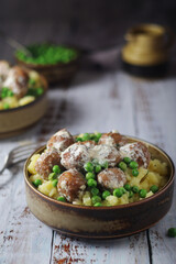 Swedish meatballs with mashed potato side dish - typical dish of Swedish cuisine	