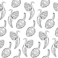 Artichoke hand drawn vector seamless pattern. Isolated Vegetable engraved style background. Detailed vegetarian food drawing. Farm market product. Great for menu, packaging design, fabric